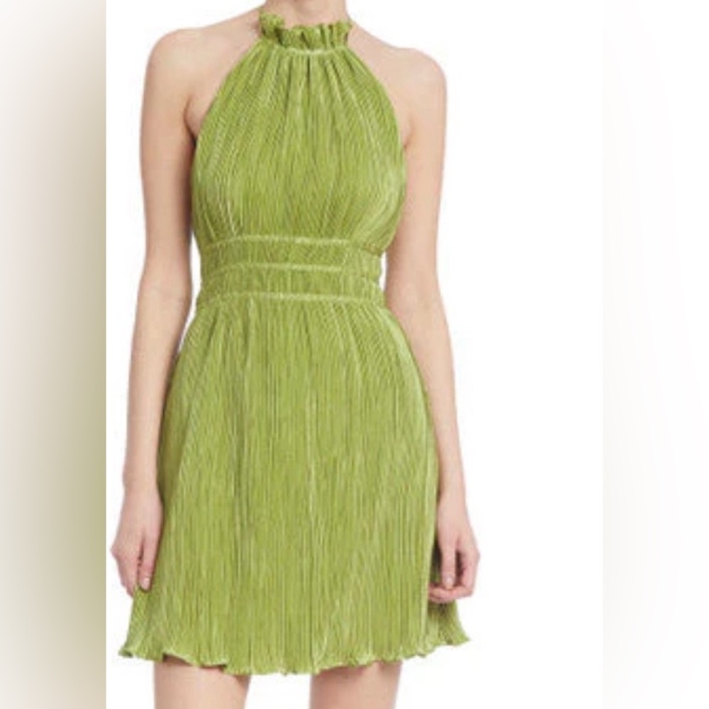 Badgley Mischka Pleated Halter-Style Mini Dress Open Back